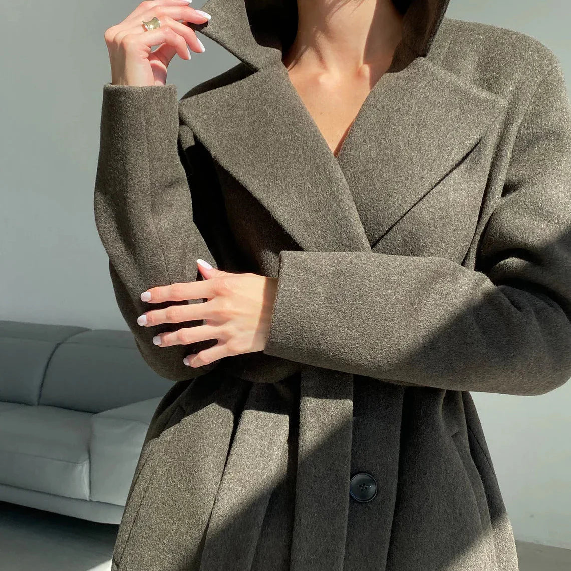 Shop Women's Olive Brown Wool Blend Belted Coat – Elegant & Timeless