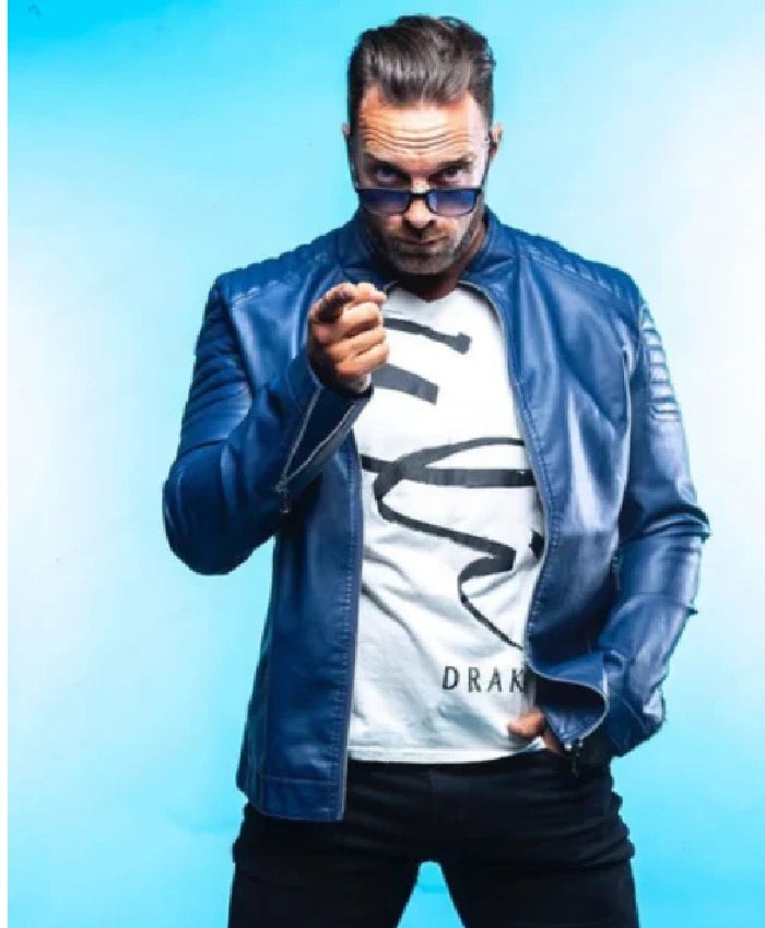 LA Knight Blue Leather Jacket Inspired by His Signature Style
