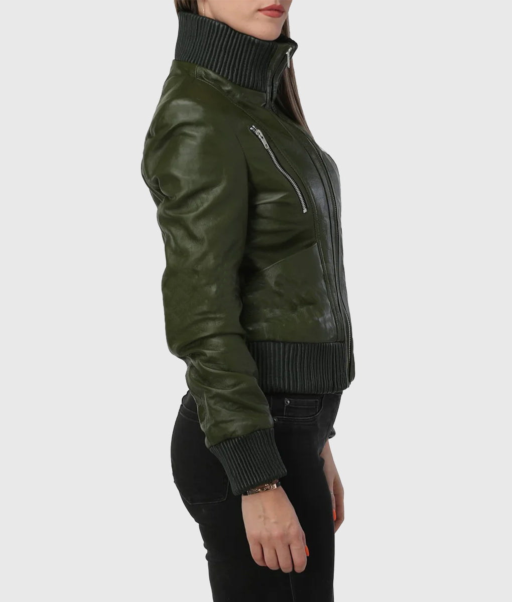 Shop Women's Green Bomber Leather Jacket