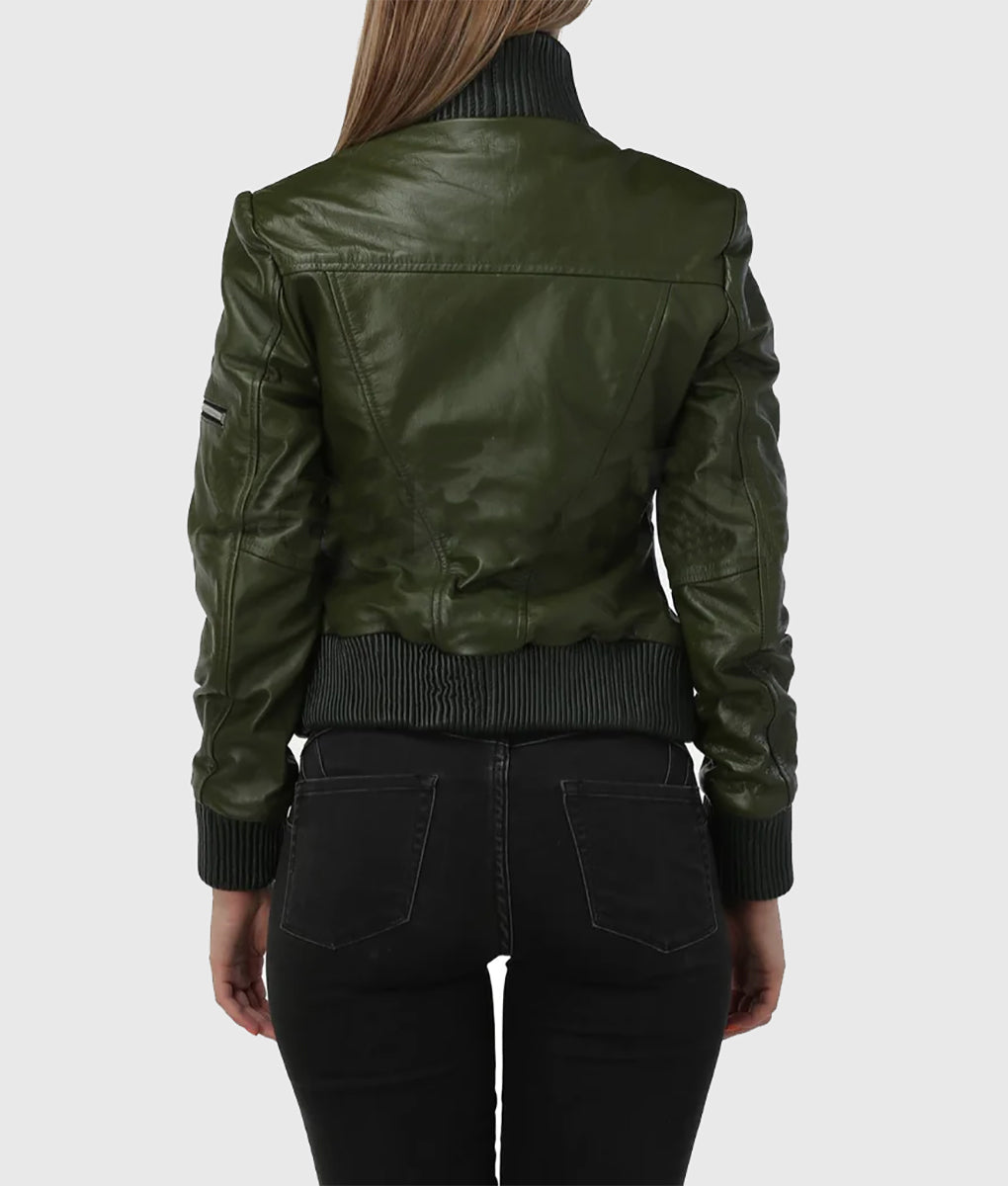 Shop Women's Green Bomber Leather Jacket