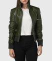 Shop Women's Green Bomber Leather Jacket