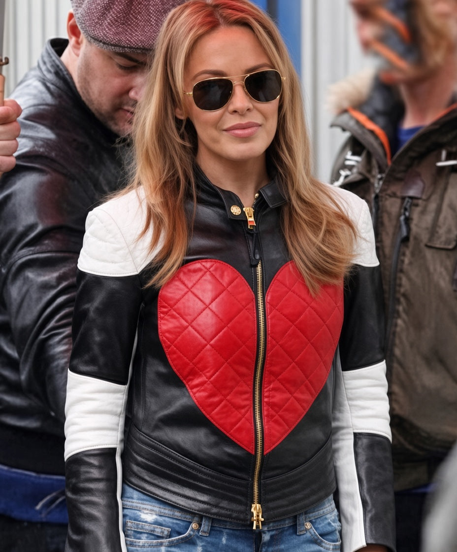 Kylie Minogue Inspired Red Heart Leather Jacket