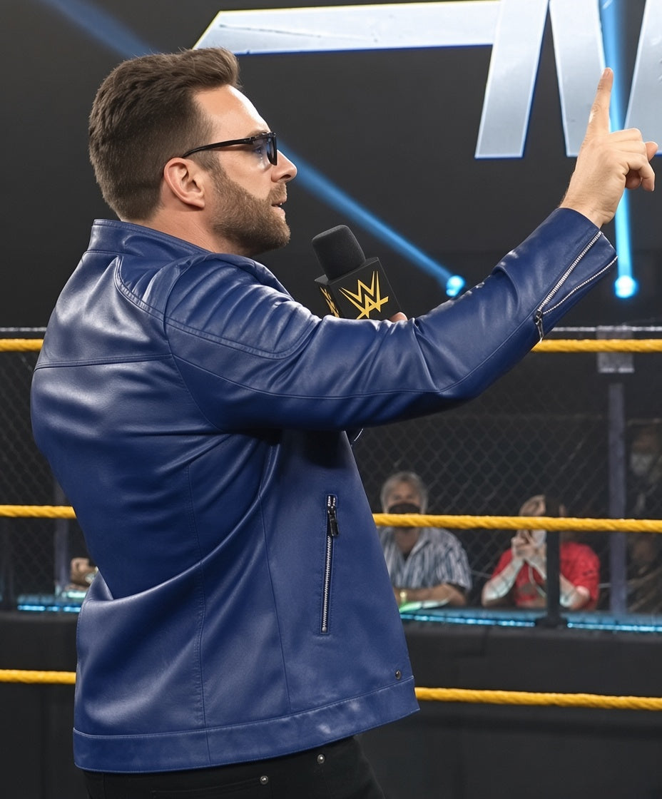 LA Knight Blue Leather Jacket Inspired by His Signature Style