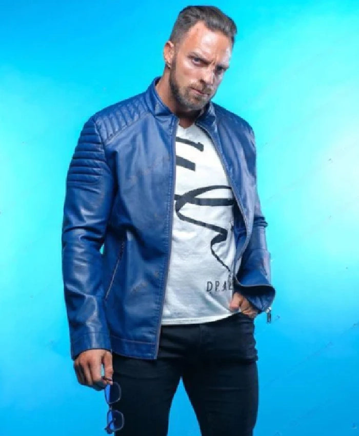 LA Knight Blue Leather Jacket Inspired by His Signature Style