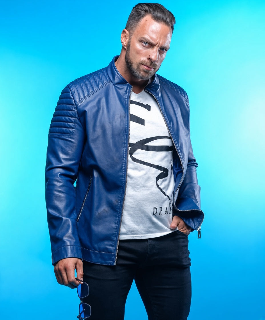 LA Knight Blue Leather Jacket Inspired by His Signature Style