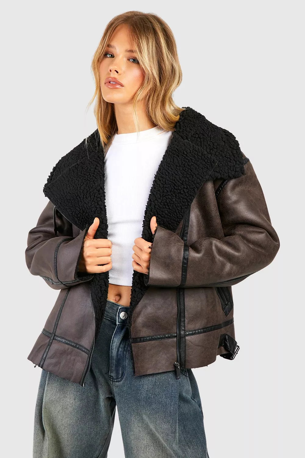 Shop BORG LINED AVIATOR JACKET