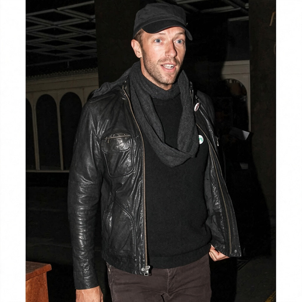 Shop Chris Martin Coldplay Black Hooded Leather Jacket