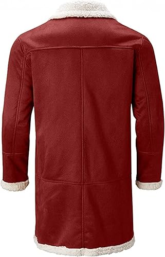 Men's Red Shearling Coat, Warm Winter Jacket, Festive Button-Front Long Coat, Christmas Outerwear, Cozy Suede-Look