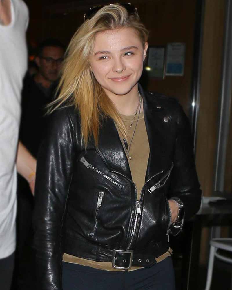 Shop Chloe Grace Moretz Biker Leather Jacket