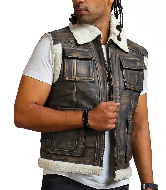 Shop Brown Waxed Faux Fur Leather Vest