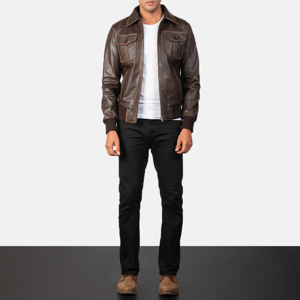 [FS] Aaron Brown Leather Bomber Jacket