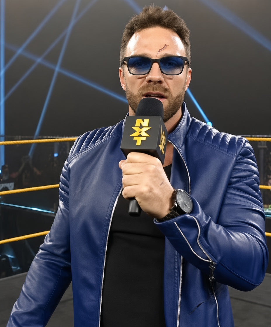 LA Knight Blue Leather Jacket Inspired by His Signature Style