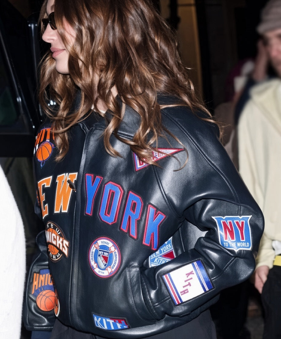 Hailey Bieber Inspired New York Knicks Leather Jacket