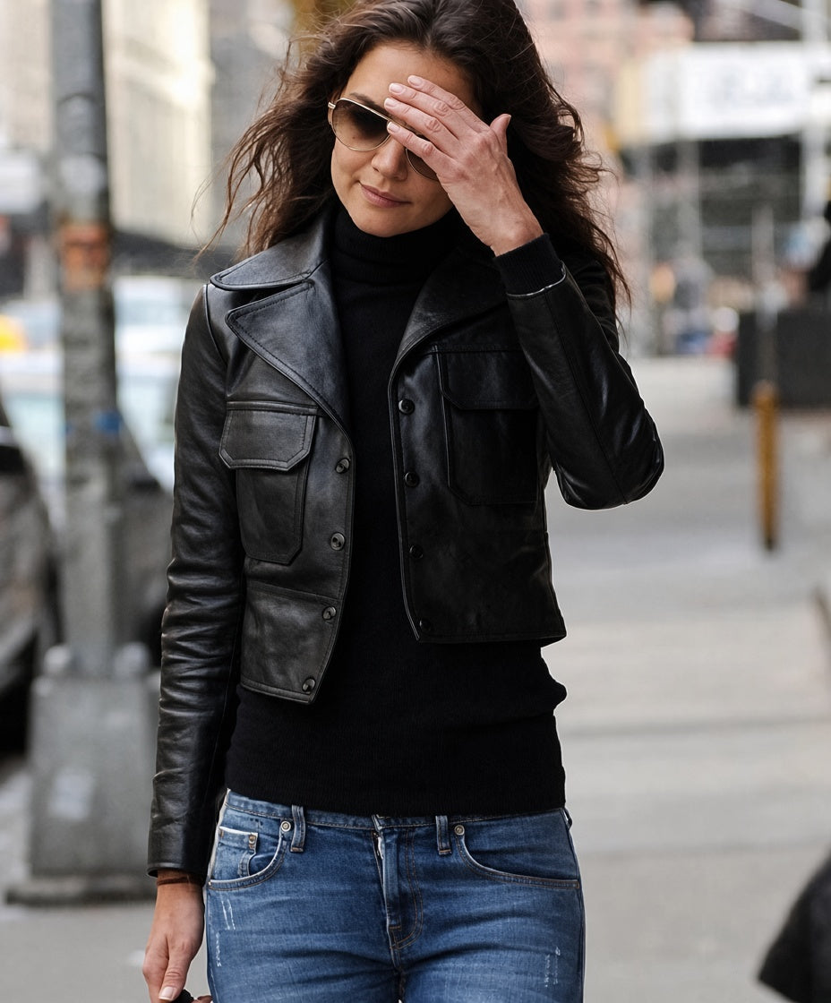 Katie Holmes Inspired Black Leather Jacket
