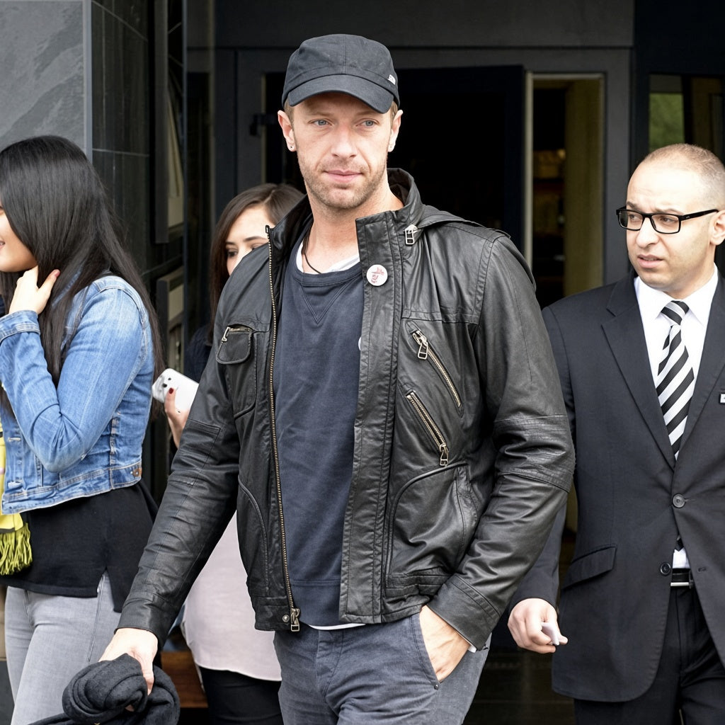 Shop Chris Martin Coldplay Black Hooded Leather Jacket